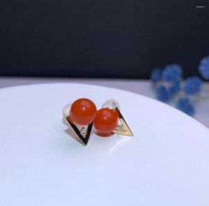 Studörhängen Shilovem 18k Yellow Gold Real Natural South Red Agate Fine Jewelry Wedding Plant Christmas Gift Myme6-6.5025h