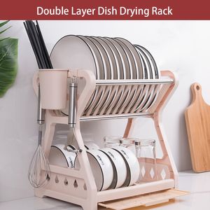 Matlagringsorganisation Set Dish Drainer Drying Rack Kitchen Organizer Dubbelskikt Multi Purpose Sink Cutting Board Stand Accessories 230817