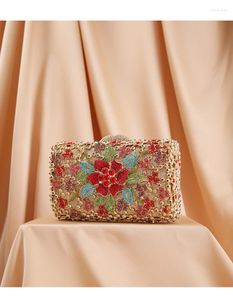 Kvällspåsar Xiyuan Luxury Golden Flower Party Clutch Purse Women Wedding Bridal Handbag Pouch Soiree Pochette Bag Crystal