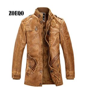 Jackets masculinos Zoeqo Leather Jackets Men Winter Coat Motorcycle Jacket de couro masculino Seção longa do casaco de couro retrô PU CHAQUETA Cuero 230816