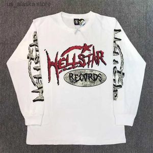 Men's Hoodies Sweatshirts Hellstar Extra Large T-Shirt Round Neck 100% Cotton High Street Crack Letter Print 1 1 Men's And Women's Long Sleeve Top T230818