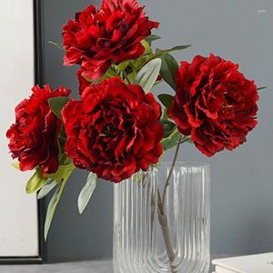 Decorative Flowers 5 Heads Big Silk Artificial Peony Bouquet Decoration Wedding Home Table Decor Valentines Day Supplies Large Fake