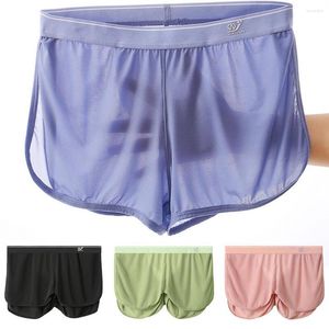 Underbyxor män hem shorts solid färg bouncy löst andningsbara fina nät underkläder snabb torkning sommar sport casual boxers trosor wea