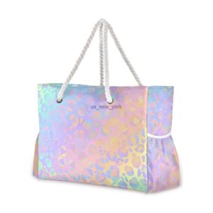 Totes Women Nylon Shopping Bag Rainbow Leopard Print Rose Gold Cheetah Shoulder Bag stora kapacitet Dam BACK Väska Tote Shoppingväska HKD230818