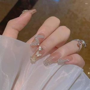 False Nails Wedding Wearable Diamonds Flashing Butterflies Finger Nail Tips Full Cover Fake Glue DIY Manicure Art Tools