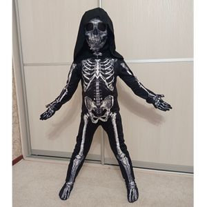 Cosplay Halloween Schädel Kostüm Kinder Terror Kleid mit Kapuzenfeiertagsgeschenk 230818