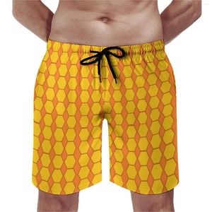 Men's Shorts Hives Print Board Honeycomb Hawaii Beach Pattern Sports Surf Quick Dry Swim Trunks Birthday Present