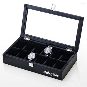 Watch Boxes Wooden Box 12 Slots Vintage Transparent Skylight Storage Case Men Watches Dispaly Tray Oragizer Accessories