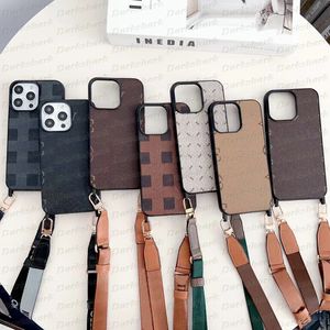 Moda Tasarımcı Mektubu İPhone 15 14 13 13 12 Pro Max Deri PU Arka Kabuk TPU Çerçeve Taşınabilir Omuz Kayışı Kapak Üst Baskı Deseni