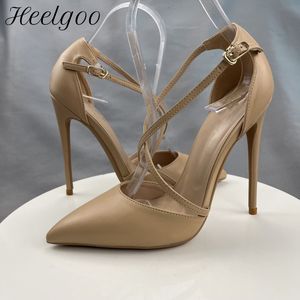 Sapatos de vestido Heelgoo Nude Mulheres foscas Sexy Cruz Strap Ponto de pé de salto alto sapatos elegantes bombas estiletas chiques para a festa Personalizar 33-46 230817