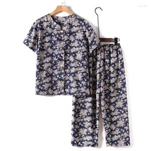 Kadın pijama fdfklak kısa kollu orta yaşlı yaşlı yaz pijamaları takım elbise bayanlar büyük boy iki parçalı anne ev kıyafetleri gece clothes