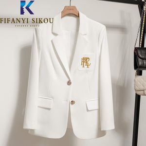 Womens Suits Blazers White Blazer Jacket Women High Quality Fashion Embroidery Single Breasted Suit Ladies Casual Office Formal Coat 230817