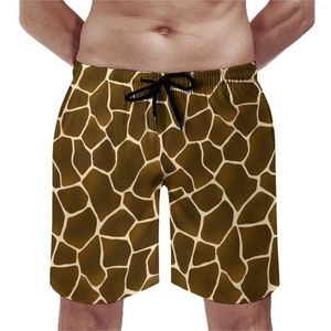 Men's Shorts Gym Giraffe Skin Print Funny Beach Trunks Wild Animal Male Quick Drying Surfing Trendy Large Size