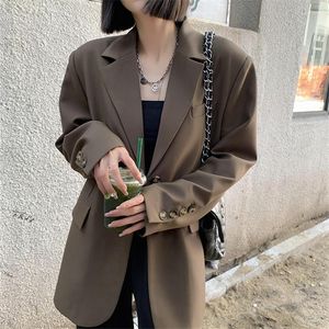 Women's Suits Korean Vintage Dark Brown Suit Coat Women 2023 Spring Casual Notched Collar Long Sleeve Female Blazers Outwear Loose Veste