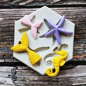 Moldes de cozimento Fishfish Fishtail SeaHorsemarine Life Silicone Mold Animal Fondant Chocolate Gumposte Bolo Mold Decorating Bakeware