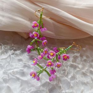Dingle örhängen huanzhi elegans rosröd vit lila plommonblommor akryl pärlor lång droppe örhänge för kvinnor vår sommaren 2023 smycken