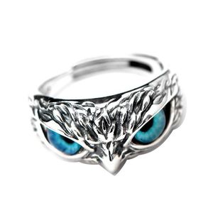 Cluster Rings Retro Cute Simple Design Owl Ring Mticolor Eyes Sier Color Men Women Engagement Jewelry Gifts Resizable Drop Delivery Dhrdt