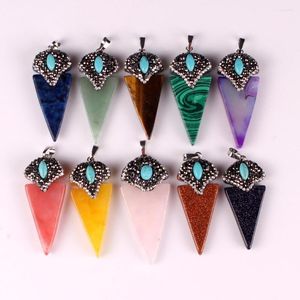 Pendant Necklaces Geometric Personality Colorful Natural Stone Triangle Healing Reiki Point Crystal Gems Stones For Women And Men