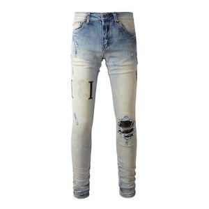 23SS Nya mens jeans designer jeans högkvalitativa modemän jeans cool stil lyxdesigner denim byxa orolig rippad cyklist svart blå jean smal fit motorcykel