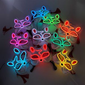 Partymasken luminöse LED -Maske Japanische Füchse Maske Rave Kostüm Anime Halbgesicht Katzenmasken Masquerade Festival Party Cosplay Requisiten 230818