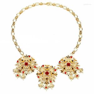 Pendant Necklaces Long Bohemia Elegant Gold Color Red Stone Necklace For Women Shiny Vintage Luxury Jewelry Appointment Gift