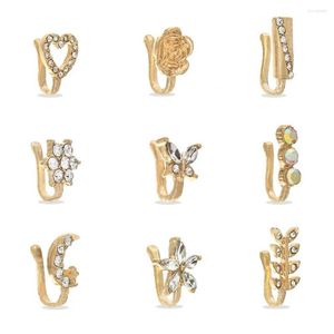 Backs Earrings 9Pcs Ear Bone Studs Flower Shape Rhinestone Jewelry Moon Non Pierced Nose Rings For Party