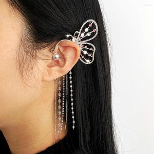 Backs Earrings Butterfly Ear Clips Without Piercing For Women Sparkling Zircon Cuff Clip Fringe Pearl Wedding Party Jewelry Gifts