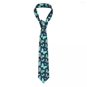 Bow Ties Mens Tie Classic Skinny Retro Lovely Flying Butterflies Teal Painting Neckties Narrow Collar Slim Casual Accessories Gift