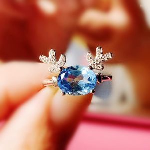 クラスターリング天然本物の青いトパーズシカの宝石ごとのリング6 8mm 1.6ct宝石925スターリングシルバーファインT20898