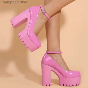 Scarpe eleganti con tacco grosso pompa décolleté per cinturini dolce piattaforma quadrati rosa tacco quadrato con tacchi alti scarpe piattaforma 2022 scarpe da donna primaverile t230818
