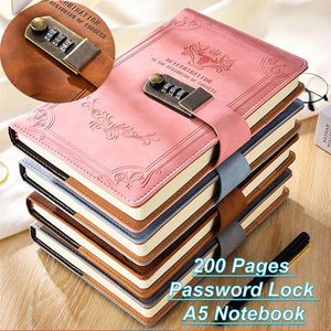 Notepads A5 200 Seiten Retro -Passwortbuch mit Schlosstagebuch verdickter kreativer Händebuch Schüler Notizbuch Schreibbuch Binder 230817