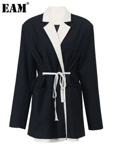 Kvinnor kostymer blazers eam kvinnor svart falska två stycken bandage big size blazer lapel långärmare jacka mode våren hösten 1df6307 230817