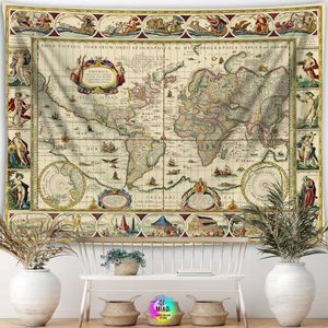 Tapestries World Map Tapestry Medieval Wall Hanging Kawaii Home Decoration Boho Room Decor Vintage Goth Myth Large Fabric Wall Tapestry Art