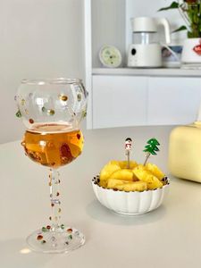 Wine Glasses Creative Artistic Color Gem Glass Colorful Sugar Bean Korean Style Goblet Modern Simple Gourd-shaped Transparent Red