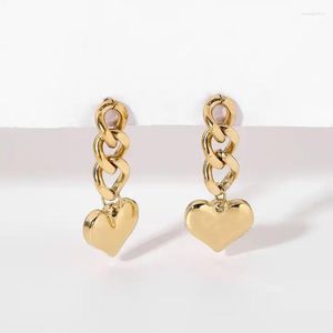 Stud Earrings High Quality 14K Gold Plated Stainless Steel Cuban Chain Heart Love Pendant For Women Post Linear Drop