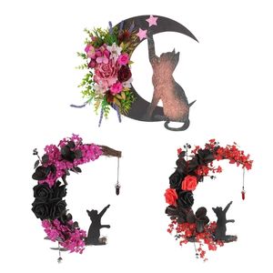Other Event Party Supplies Halloween Wreath Moon for CAT Rose Garland Front Door Decorations for Home Holiday Office Farmhouse Thanksgiving Ornament gifts 230817
