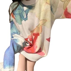 2024 Womens Sweaters Watercolor Graffiti Sweater Loose Long Thin Tie-dye Autumn Long-sleeved Pullover Knit Tops Female Drop designer cardigan women knitted knit