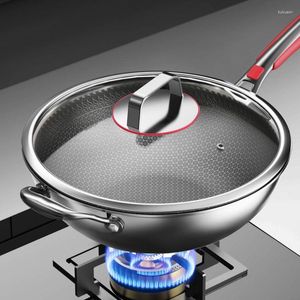 Pannor Carbon Steel Wok Cookware Freying Pan Non Stick 316 Rostfria krukor och set induktion Cooker Gas Universal