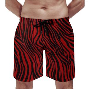 Herren Shorts Board gestreift Ruby Red Casual Swim Trunks abstrakte Druckmänner Schnell trockener Sportswear Plus Size Beach