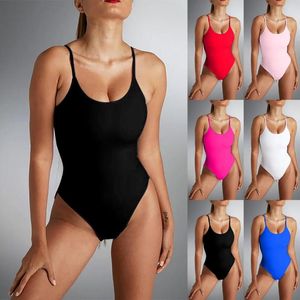 Women's Swimwear Solid Color Round Neck Without Chest Pad Vest Camisole Backless Tether Large Sexy Latex Bikini Dresses