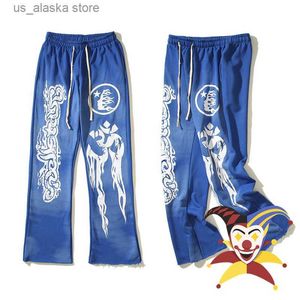 Męskie spodnie Blue HellStar Dios Pants Mężczyźni Kobiety Vintage Hellstar Spodnie Terry Spodery High Street Sweats T230818