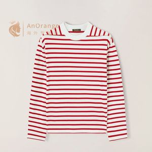 Mens T Shirts Summer loro piana Cotton Striped Round Neck Long Sleeve T-shirt Red and Blue