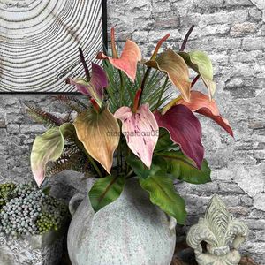 Dekorative Blumen Kränze Sonnenmade Vintage Anthurium Branch Real Touch künstlicher Hausgartendekorationstisch für Hochzeit Herbst Dekor HKD230818