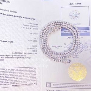 شهادات IGI مختبر نمت Diamond HPHT VS-SI 10K GOLD حوالي 2 مم 2.5 ملم قلادة سلسلة تنس