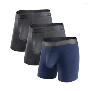 Underbyxor 3 Pack Separatec män underkläder mjuk grundläggande modal och bambu separat dubbla påse boxare trosor långa ben boxershorts