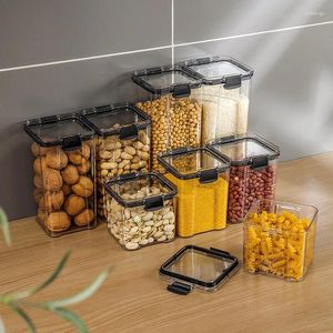 Lagringsflaskor 1pc Clear Food Box -behållare med lockplastkök och skafferiorganisationsbehållare