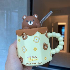 The latest 13.5oz pet ceramic coffee mug with a lid straw, many style choices, support customization of any logo