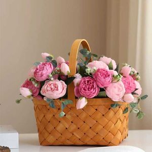 Flores decorativas grinaldas rosa rosa seda 5 cabeças peony Fake Bouquet Decoração de casamento HKD230818