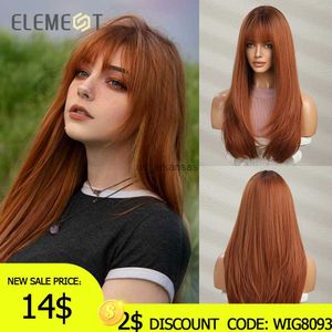 Synthetic Wigs ELEMENT Synthetic Long Straight Ombre Orange Red Wigs for Women Wig Daily Party Cosplay Heat Resistant Natural Headband HKD230818