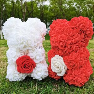 Decorative Flowers Wreaths 25cm Rose Teddy Bear With Flowers Soap Bear Of Rose For Valentines Day Gift Rose Bear With Heart Artificial Flower HKD230818